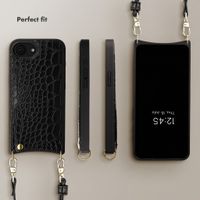 Selencia Nova Croco Phone Case with Cord and Card Holder Apple iPhone 17e / 16e - Black