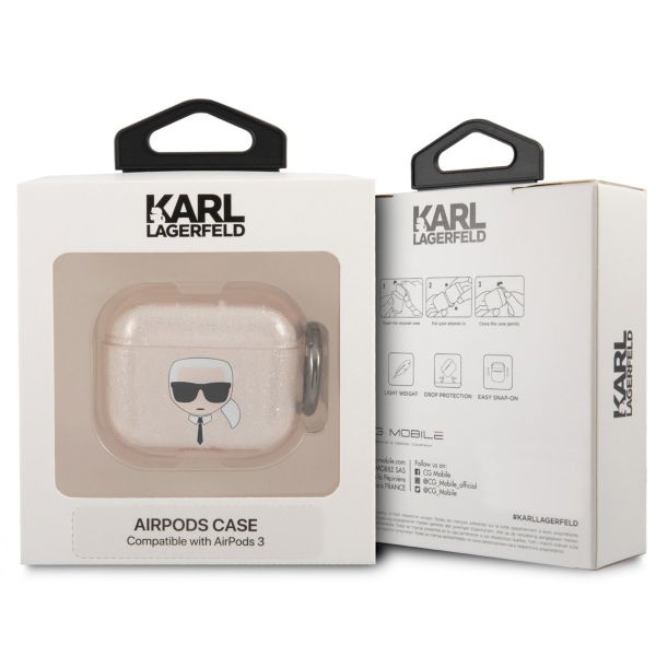 Karl Lagerfeld Karl's Head Silicone Glitter Case Apple AirPods 3 (2021) - Goud