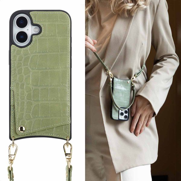 Selencia Nova Croco Telefoonhoes met Koord en Pashouder Apple iPhone 17 - Sage Green