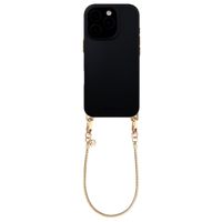 Selencia Rivièra MagSafe Backcover met afneembare haakjes voor de Apple iPhone 15 Pro - Velvet Black + Sleek Chain Polskoord - Gold