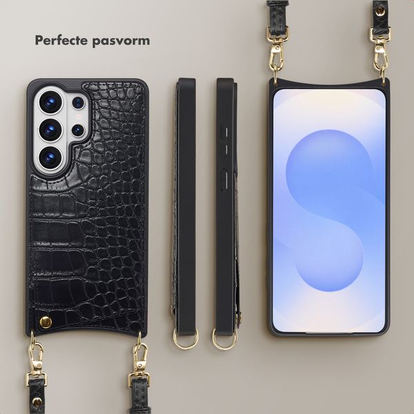 Selencia Nova Croco Telefoonhoes met Koord en Pashouder Samsung Galaxy S26 Ultra - Zwart