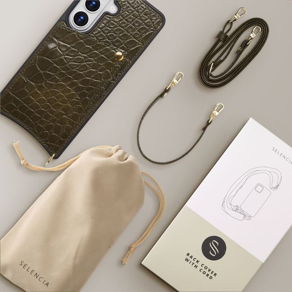 Selencia Nova Croco Telefoonhoes met Koord en Pashouder Samsung Galaxy S26 - Dark Olive
