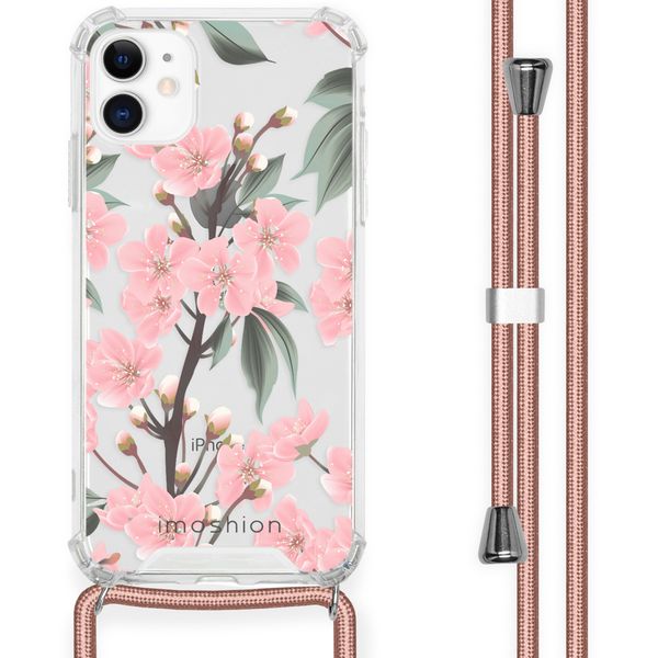 imoshion Design hoesje met koord iPhone 11 - Bloem - Roze / Groen