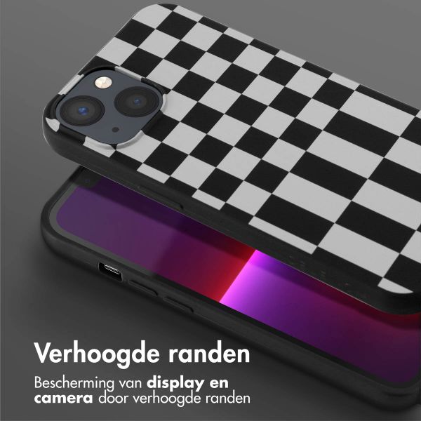 Selencia Siliconen design hoesje met afneembaar koord iPhone 13 Pro - Irregular Check Black