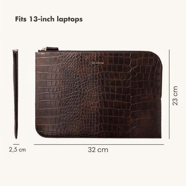 Selencia Croco laptop sleeve 13 inch - Choco Brown