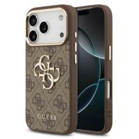 Guess 4G Metal Logo Backcover Apple iPhone 17 Pro - Gold Edge - Brown