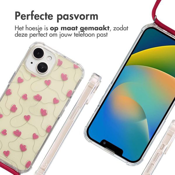 imoshion Design hoesje met koord Apple iPhone 15 - Dusty Rose Connected Hearts