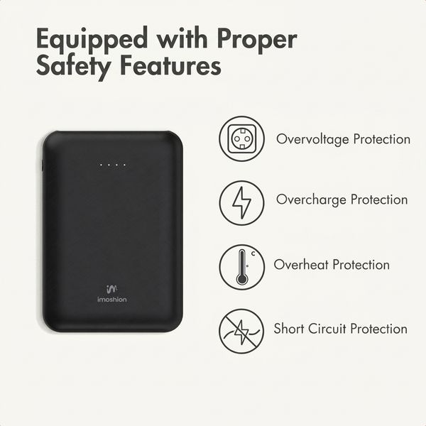 imoshion Compact Power Bank 10,000 mAh - Small power bank - 22.5W fast charger - USB-C / USB-A - Black