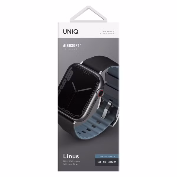 Uniq Linus AiroSoft™ Siliconen bandje Apple Watch Series 1 t/m 9 / SE (38/40/41 mm) | Series 10 / 11 (42 mm) - Midnight Black