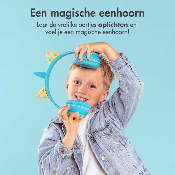 imoshion Draadloze Kinderkoptelefoon Unicorn LED Light - Decibelbegrenzer - Met AUX kabel - Soft Blue / Yellow