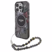 Guess MagSafe IML Flowers Case met beads strap Apple iPhone 15 Pro Max - Zwart