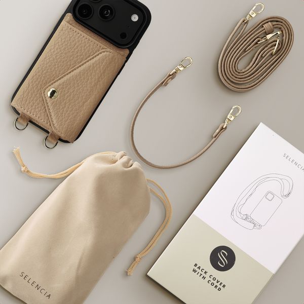 Selencia Sera Telefoonhoes met Koord en Envelop Pashouder Apple iPhone 18 Pro Max / 17 Pro Max - Taupe