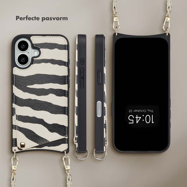 Selencia Nova Telefoonhoes met Koord en Pashouder Apple iPhone 16 - Zazzy Zebra