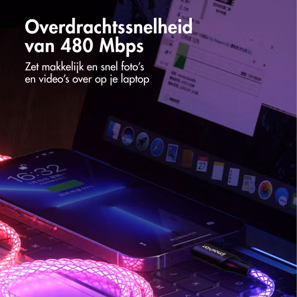 imoshion Lichtgevende Snellaadkabel RGB - USB-C naar USB-C kabel - 2 meter
