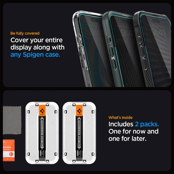 Spigen GLAStR Privacy EZ Fit Screenprotector + Applicator Apple iPhone 15 Pro