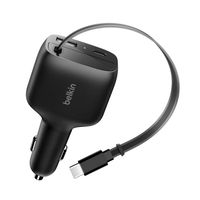Belkin BoostCharge Autolader met uittrekbare kabel USB-C/USB-A 75W - Zwart