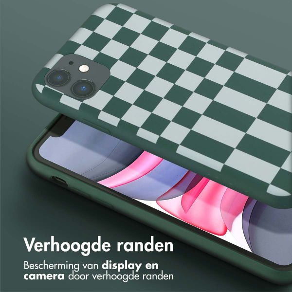Selencia Siliconen design hoesje met afneembaar koord Apple iPhone 11 - Irregular Check Green