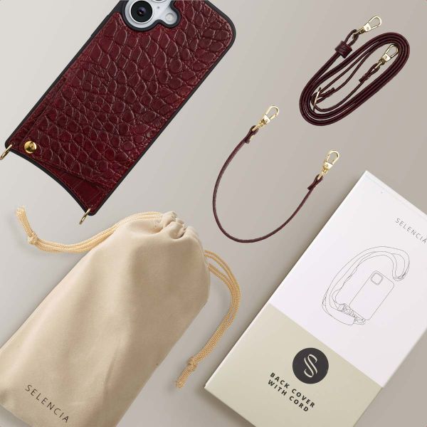 Selencia Nova Croco Phone Case with Cord and Card Holder Apple iPhone 17 - Burgundy
