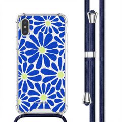 imoshion Design hoesje met koord Apple iPhone X / Xs - Cobalt Blue Flowers Connect