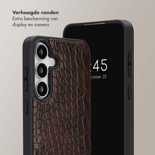 Selencia Nova Croco Telefoonhoes met Koord en Pashouder Samsung Galaxy S25 FE - Choco Brown