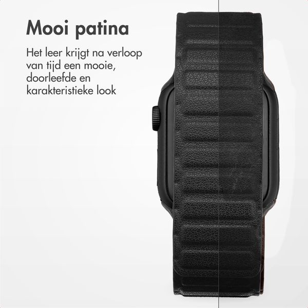 Accezz Magnetisch echt lederen bandje Apple Watch | 44/45/46/49 mm - Zwart