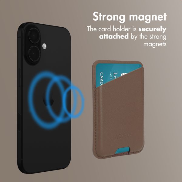 Accezz Magnetic Leather Card Holder - Compatible with Apple Find My - Coffee Brown