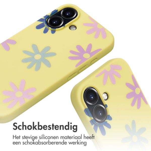 imoshion Siliconen design hoesje met koord iPhone 16 - Yellow Flower Distance