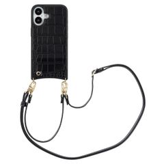 Selencia Nova Croco Phone Case with Cord and Card Holder Apple iPhone 16 - Black