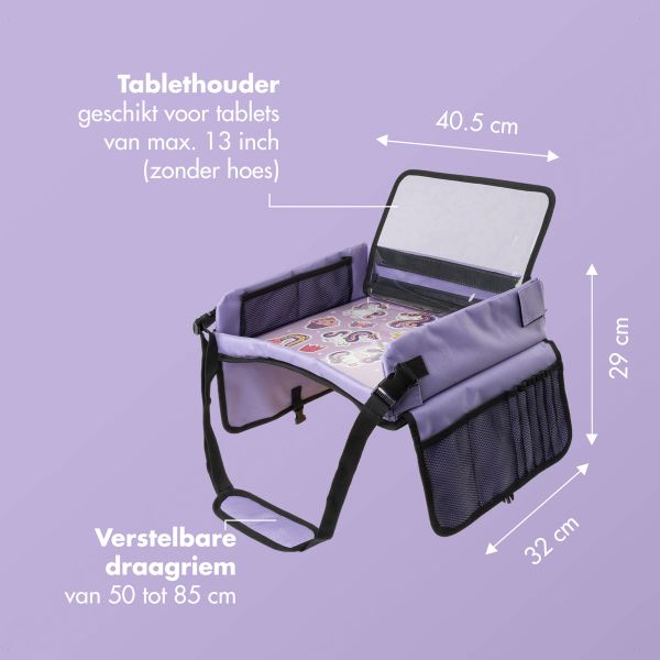 imoshion Reistafel - tablethouder auto - 7 opbergvakken - inclusief 2 kleurplaten - Paars