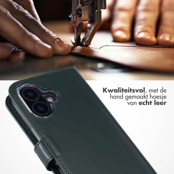 Selencia Echt Leren Bookcase Apple iPhone 16 - Groen