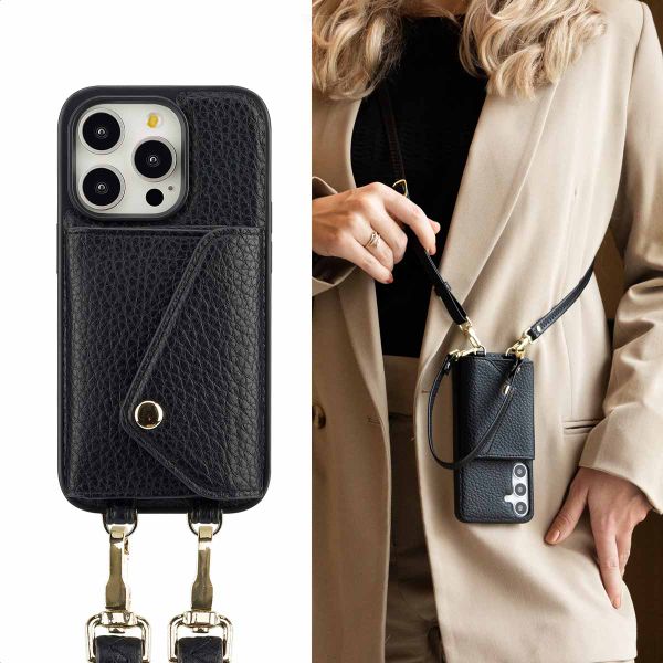 Selencia Sera Phone Case with Cord and Envelope Card Holder Apple iPhone 14 Pro - Black