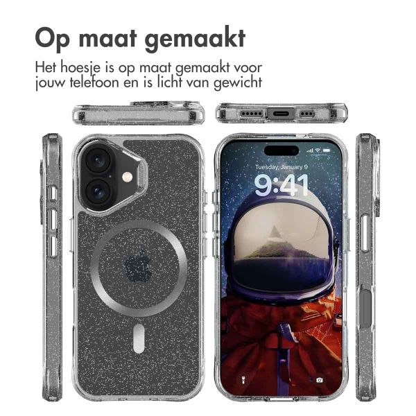 imoshion Clear Glitter Backcover met MagSafe Apple iPhone 16 - Zilver