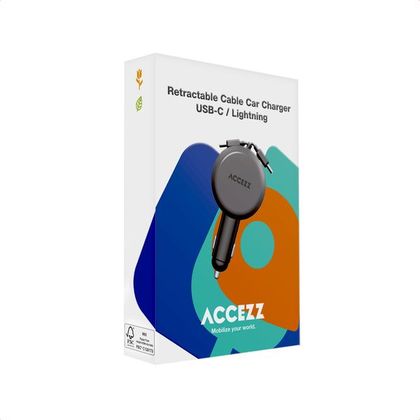 Accezz Autolader met uittrekbare kabels - USB-C / Lightning - 57W - Zwart