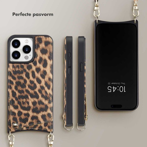 Selencia Nova Backcover met koord en pashouder iPhone 15 Pro Max - Leopard