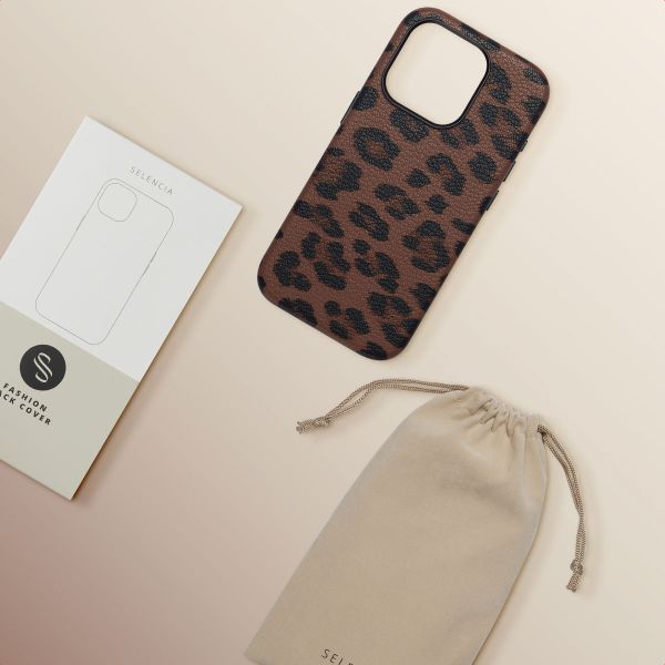 Selencia Sabi Back Cover Panther Print with MagSafe Apple iPhone 15 Pro - Mocha Brown