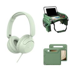 imoshion Kidspakket | Kidsproof backcover voor de Samsung Galaxy Tab A11 Plus / A9 Plus + Kinderkoptelefoon met draad + Reistafel - Groen