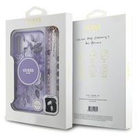 Guess MagSafe IML Flowers Case met beads strap iPhone 16 - Purple