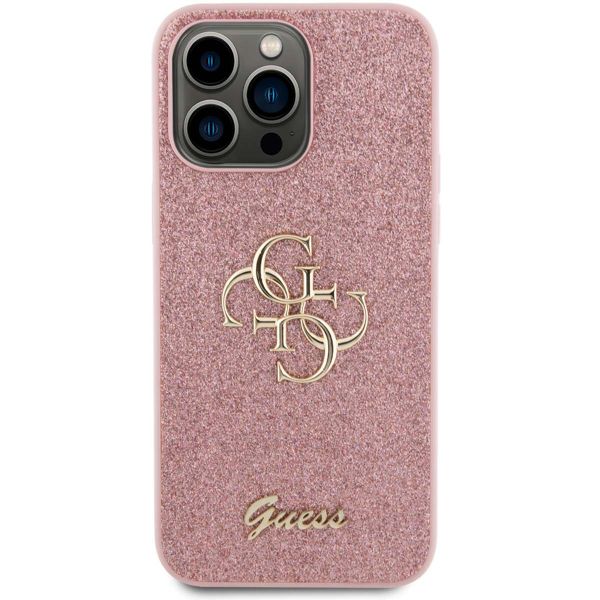 Guess 4G Metal Logo Glitter Backcover iPhone 15 Pro Max - Roze