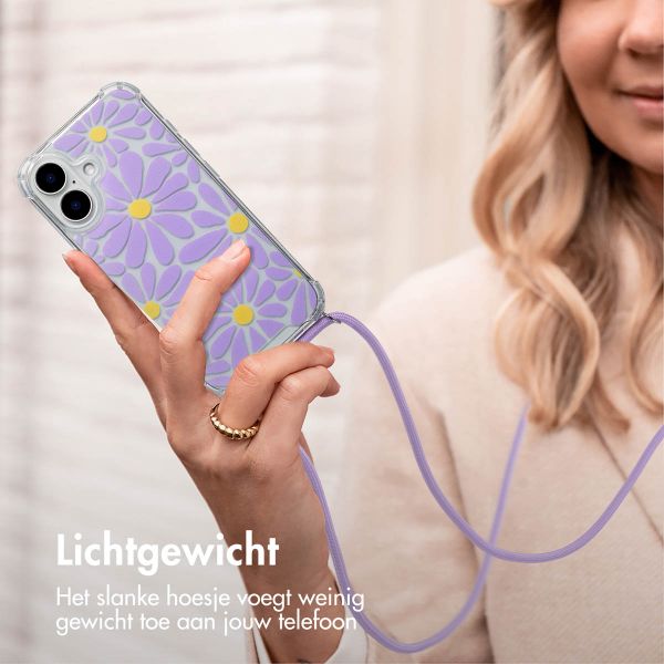 imoshion Design hoesje met koord Apple iPhone 16 - Tropical Violet Flowers Connect