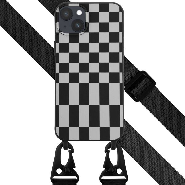 Selencia Siliconen design hoesje met afneembaar koord iPhone 14 Plus - Irregular Check Black