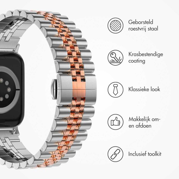 Selencia Jubilee stalen bandje Apple Watch Series 1 t/m 9 / SE (38/40/41 mm) | Series 10 / 11 (42 mm) - Zilver & Rosé Goud