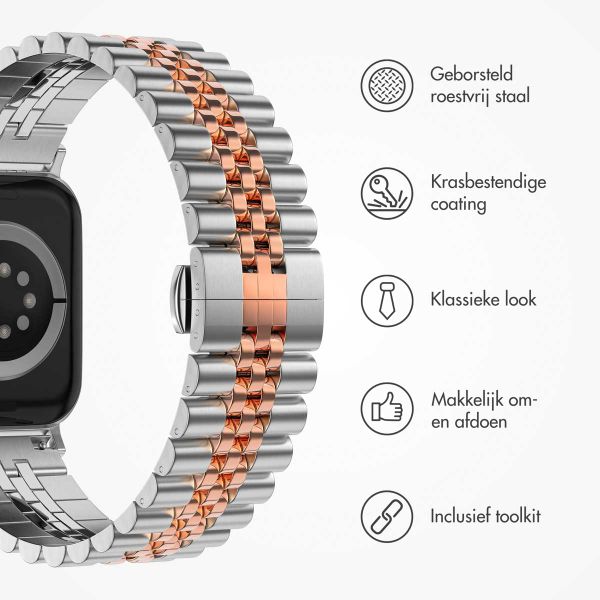 Selencia Jubilee stalen bandje Apple Watch Series 1 t/m 9 / SE (38/40/41 mm) | Series 10 (42 mm) - Zilver / Rosé Goud