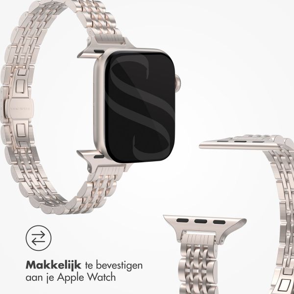 Selencia Slim Steel Jubilee Inspired schakelbandje Apple Watch Series 1 t/m 9 / SE (38/40/41 mm) | Series 10 (42 mm) - Sterrenlicht