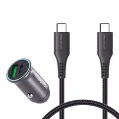 imoshion Mini autolader 2 poorten - Quick Charge - Power Delivery - 60 Watt + Braided USB-C naar USB-C kabel - 1 meter - Zwart