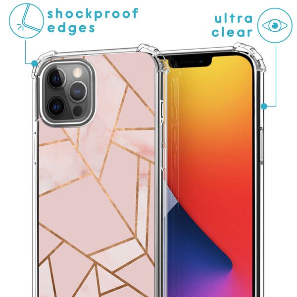 imoshion Design hoesje met koord iPhone 12 Pro Max - Grafisch Koper - Roze / Goud