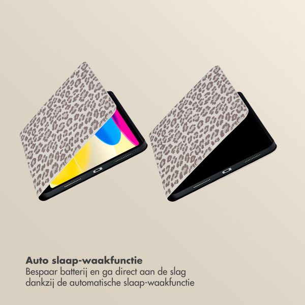 Selencia Sabi Bookcase met panterprint Apple iPad 11 (2025) 11 inch A16 / iPad 10 (2022) 10.9 inch - Soft Ivory