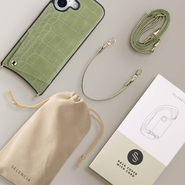 Selencia Nova Croco Telefoonhoes met Koord en Pashouder Apple iPhone 17 - Sage Green