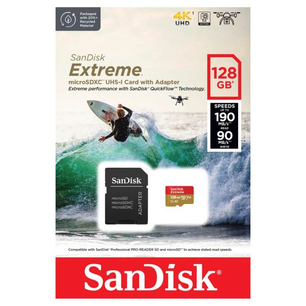 SanDisk microSD Extreme - 128GB - Inclusief RescuePro Deluxe - UHS-I/U3/Full HD/4K UHD