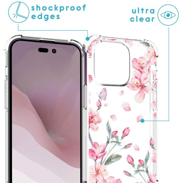 imoshion Design hoesje met koord iPhone 14 Pro - Bloem - Roze