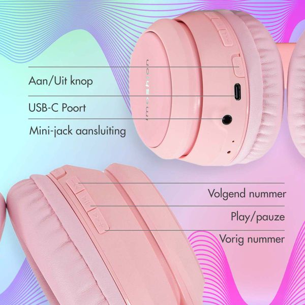 imoshion Kids LED Light Bluetooth Headphones - Kinder koptelefoon - Draadloze koptelefoon + AUX kabel - Roze